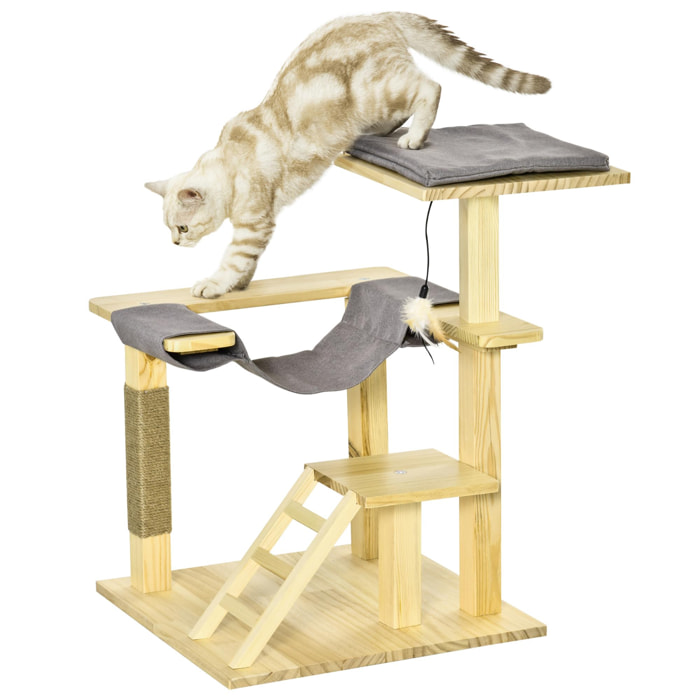 Árbol Rascador para Gatos de Madera 65 cm con Plataformas para Interior Exterior