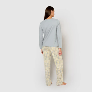 Pigiama lungo in cotone con scollo a v, domana azzurro