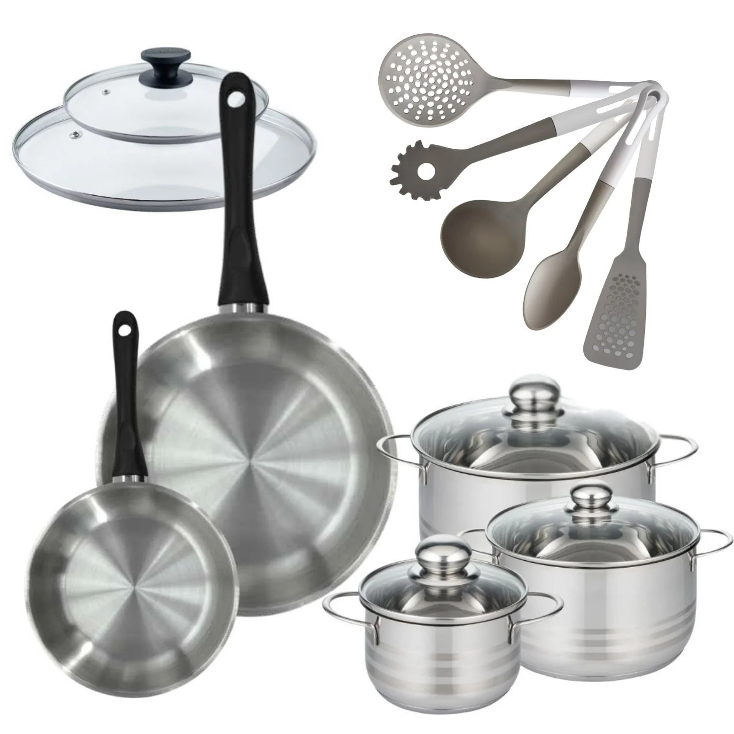 Lot 2 Poêles Fackelmann Geneva avec 3 Faitouts 16/20/24cm et 5 ustensiles Vario