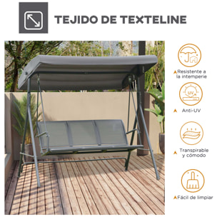 Columpio Balancín de Jardín de 3 Plazas con Techo Ajustable 175x118x159 cm Gris