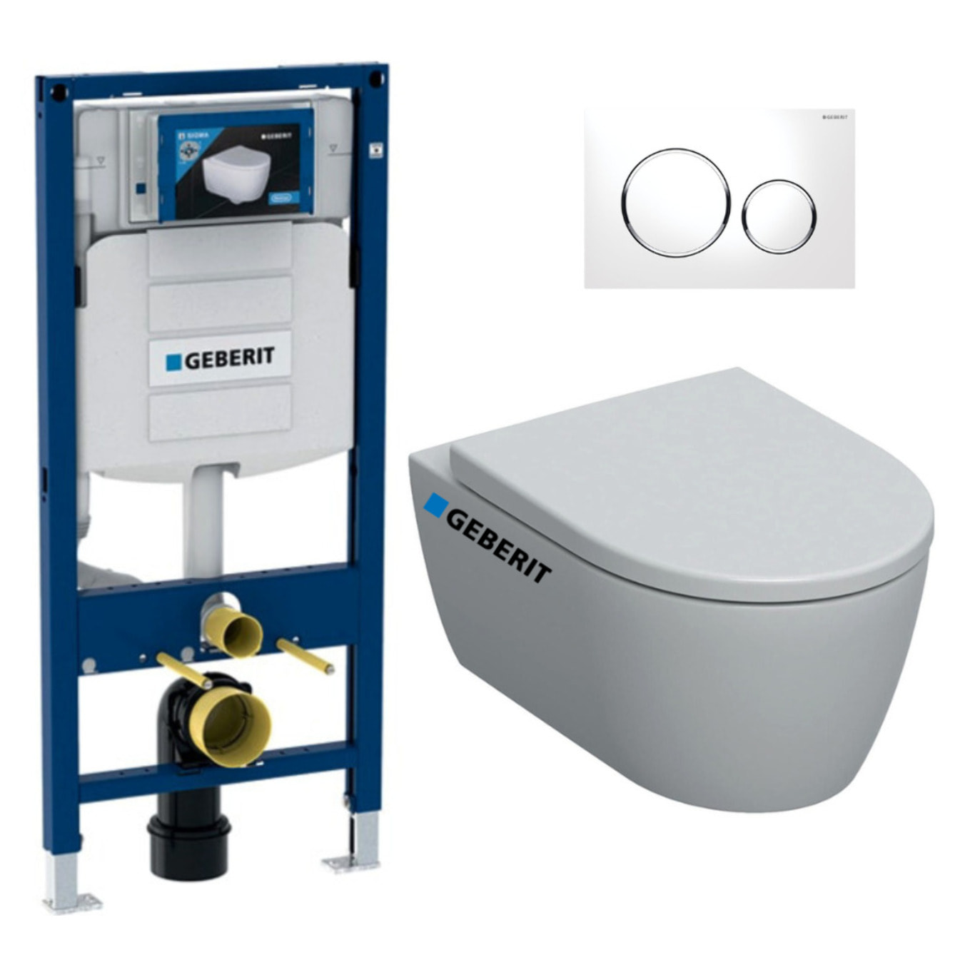Pack WC Bati Geberit Duofix + Cuvette WC suspendu Rimfree + Plaque de commande Sigma20 Blanc chrome (GebiCon-C)