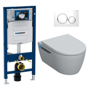 Pack WC Bati Geberit Duofix + Cuvette WC suspendu Rimfree + Plaque de commande Sigma20 Blanc chrome (GebiCon-C)