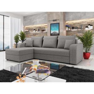 Harvey - Canapé d'angle réversible 4 places convertible avec coffre en tissu - Gris clair