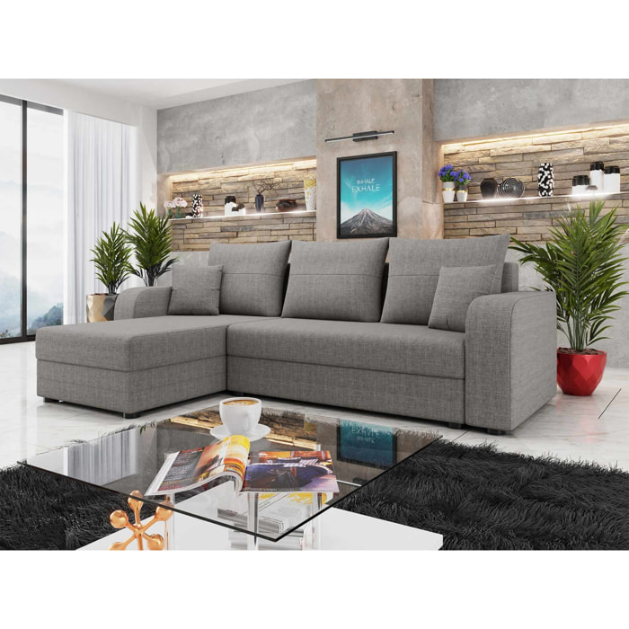 Harvey - Canapé d'angle réversible 4 places convertible avec coffre en tissu - Gris clair