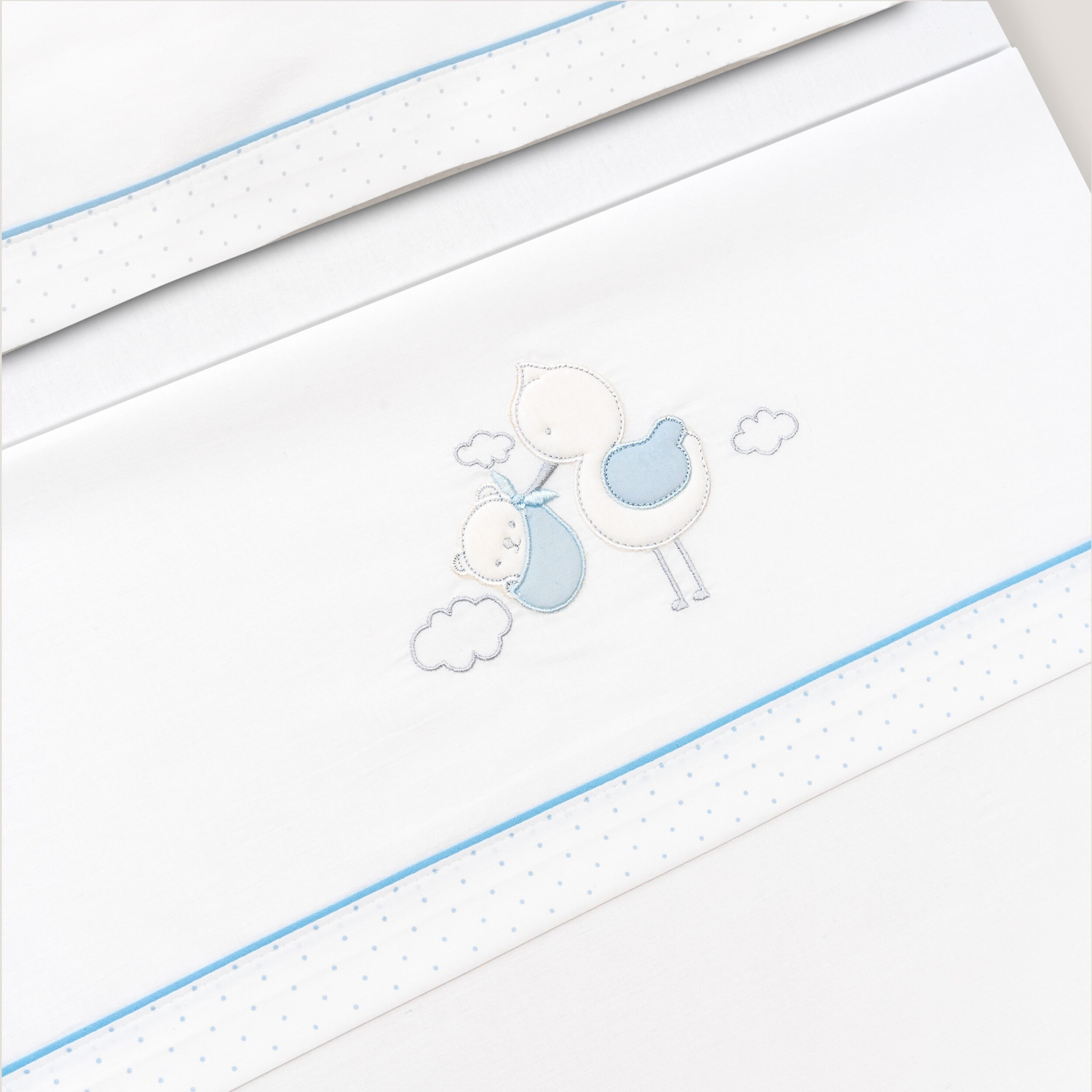 Triptico Cuna Cigueña Oso + Broche Bco/Azul