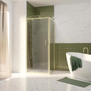 Pack Porte de Douche Pivotante 80x200cm et Retour 80cm - Profilés Or Doré Brossé - Verre 6mm
