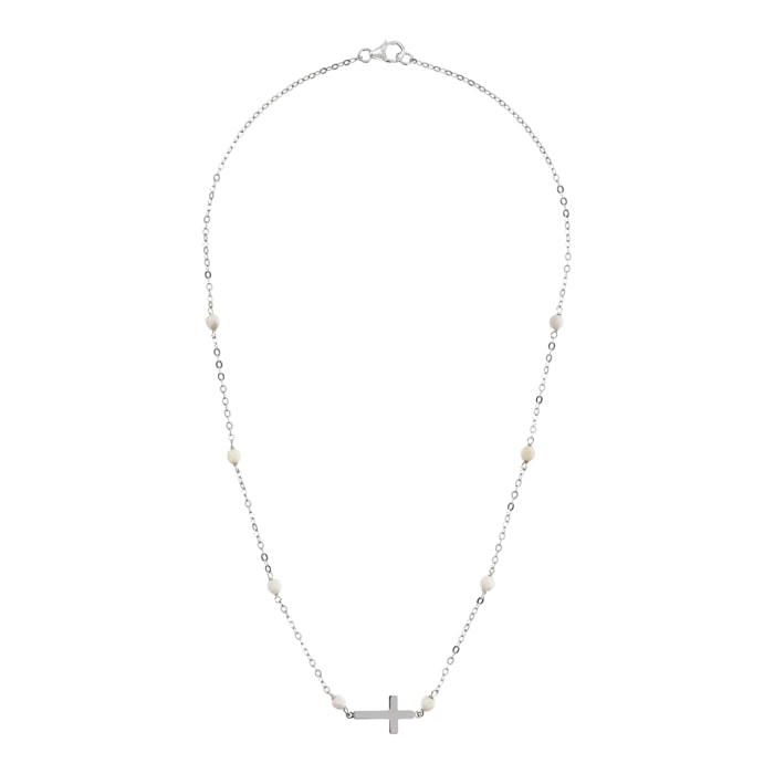 Collana Catena Rolo con Howlite Bianca e Pendente Croce Argentato in Argento 925 placcato Rodio