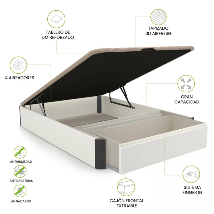 Canapé con cajón frontal en blanco y grafito 135x190 cm Luxury Max 3D Blanco - Grafito