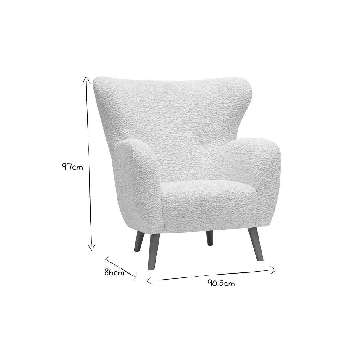 Fauteuil scandinave en tissu effet peau de mouton blanc et bois clair KORO