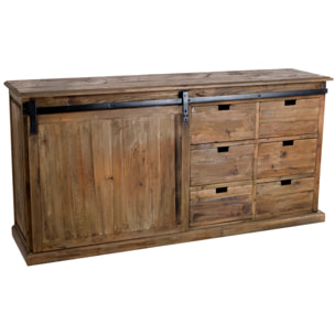 Buffet en bois recyclé, 6 tiroirs et 1 porte coulissante - Sari