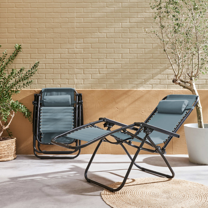 Lot de 2 fauteuils relax – Patrick – Textilène. pliables. multi-positions. émeraude