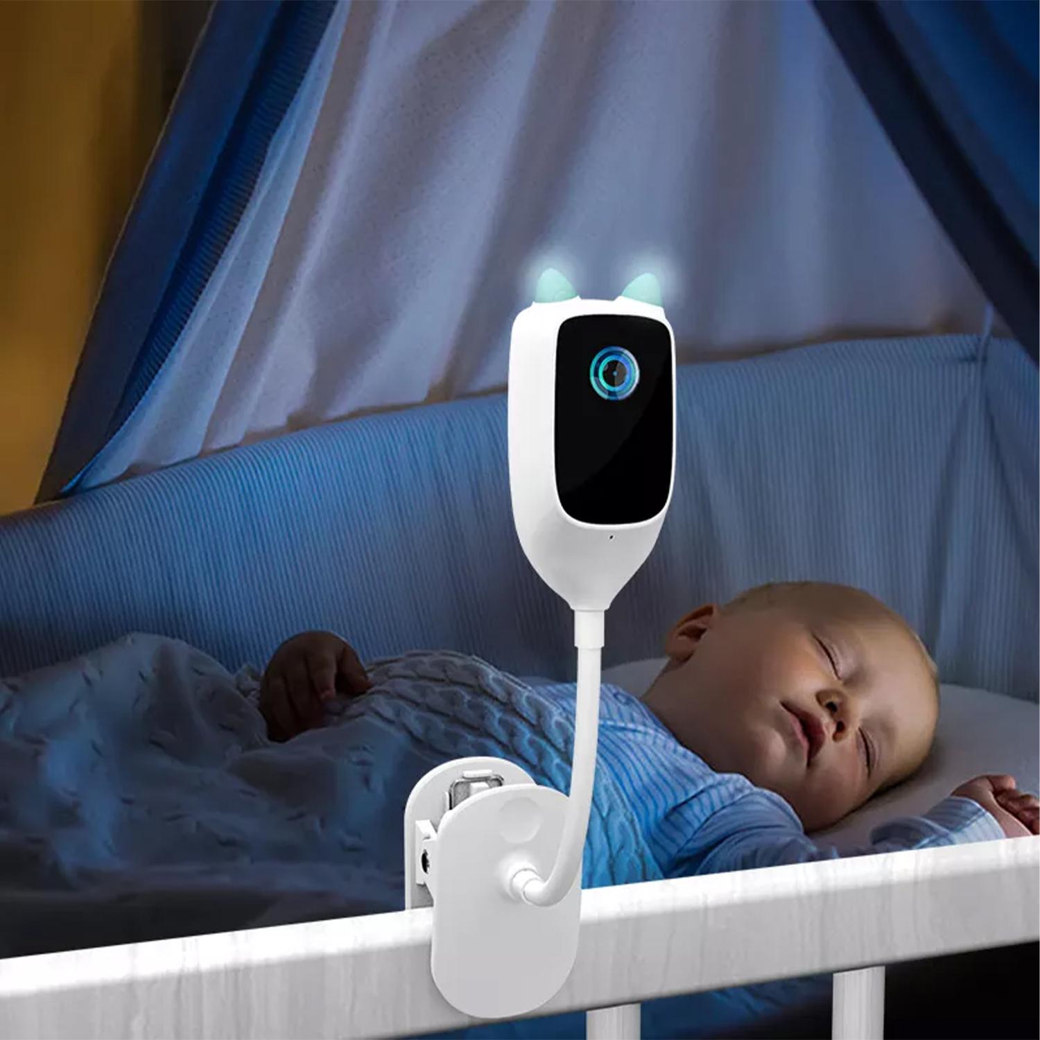 Telecamera per baby monitor Wi-Fi Full HD 1080P. Morsetto di tenuta. Slot per SD. Rilevamento del movimento, comunicazione bidirezionale.