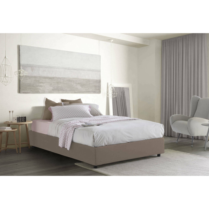 Letto matrimoniale Annibale, Letto contenitore con rivestimento in tessuto, 100% Made in Italy, Apertura frontale, adatto per materasso Cm 160x190, Tortora