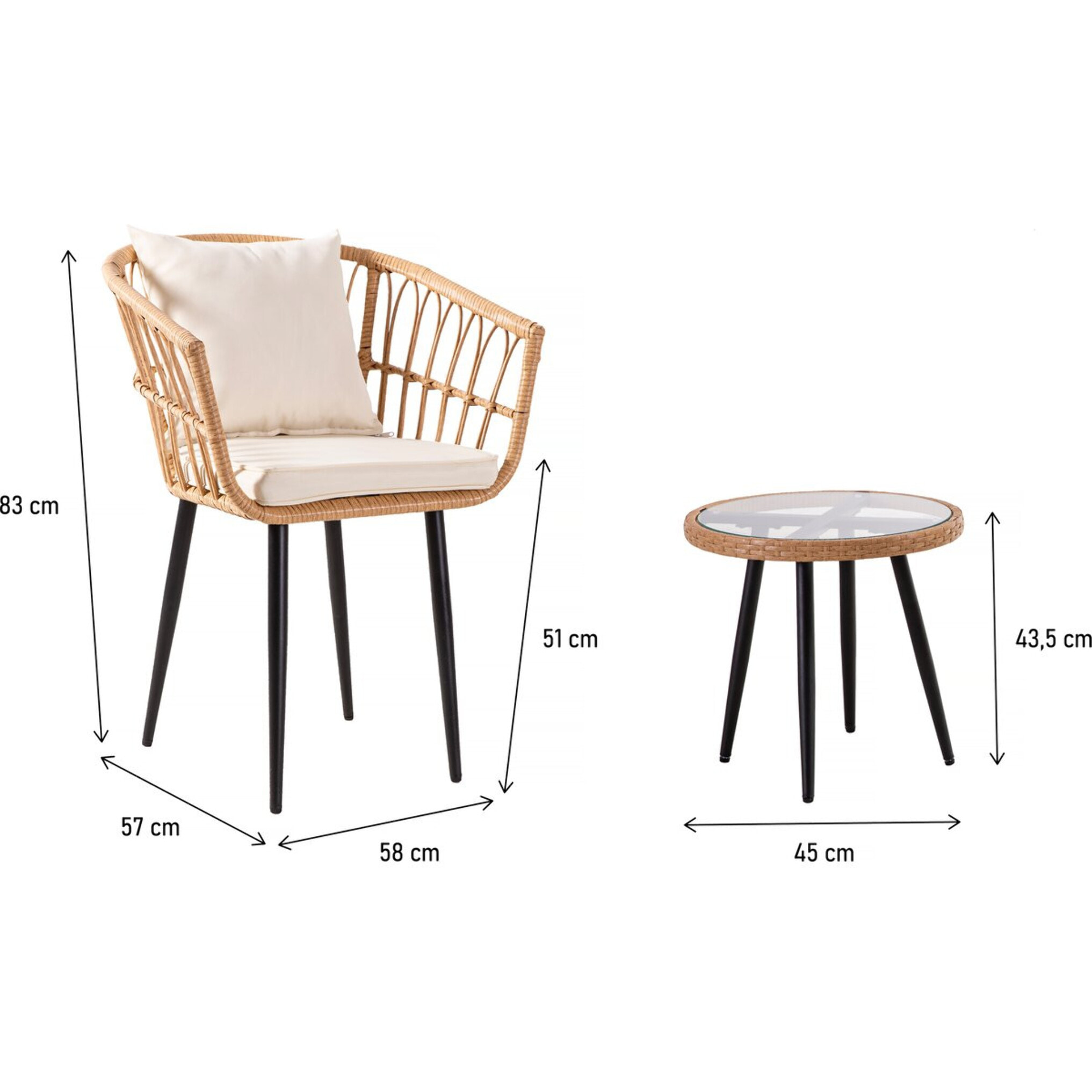 Salon de jardin rotin "Vela" - 2 places - Marron