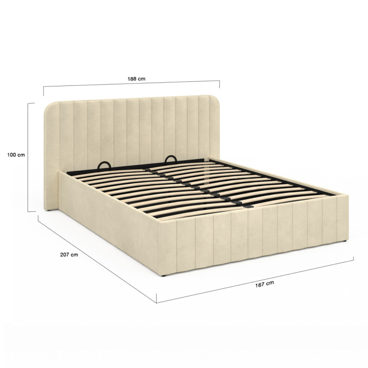 Lit coffre Valentina avec sommier et tête de lit - Velours beige