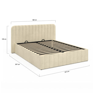 Lit coffre Valentina avec sommier et tête de lit - Velours beige