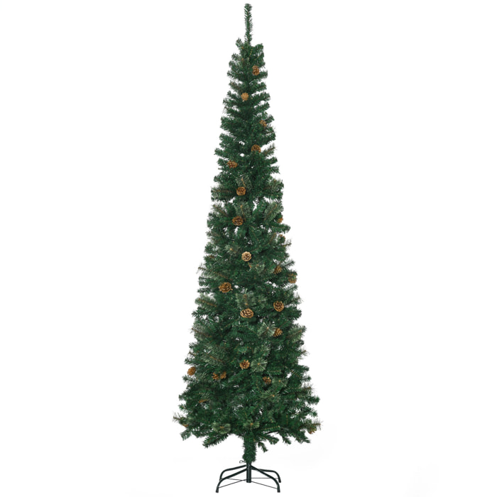 Árbol de Navidad Artificial 225 cm Árbol de Navideño de 706 Ramas Árbol de Navidad Estrecho Forma de Lápiz con 56 Piñas Base Plegable cm Verde