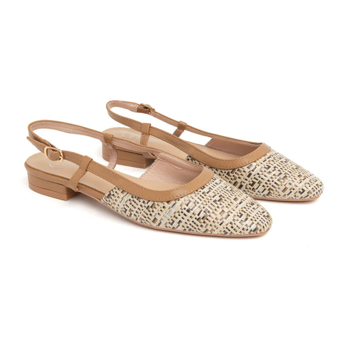 Slingback con tacco 3 e punta stondata - KHAKI