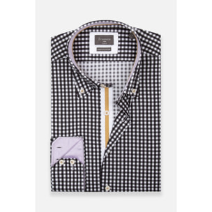 Camicia Uomo 2 Bottoni Button Down Slim Popeline Stretch Nero/Bianco