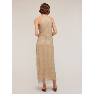 Motivi - Vestido bordado con flecos - Beige