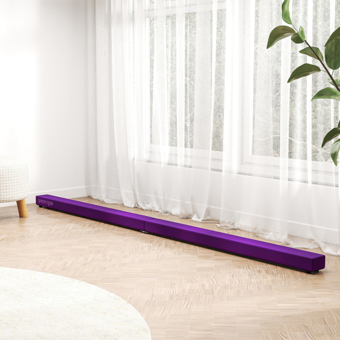 Poutre gymnastique pliable 240 cm - poutre d'équilibre antidérapante - bois de pin revêtement flanelle violet