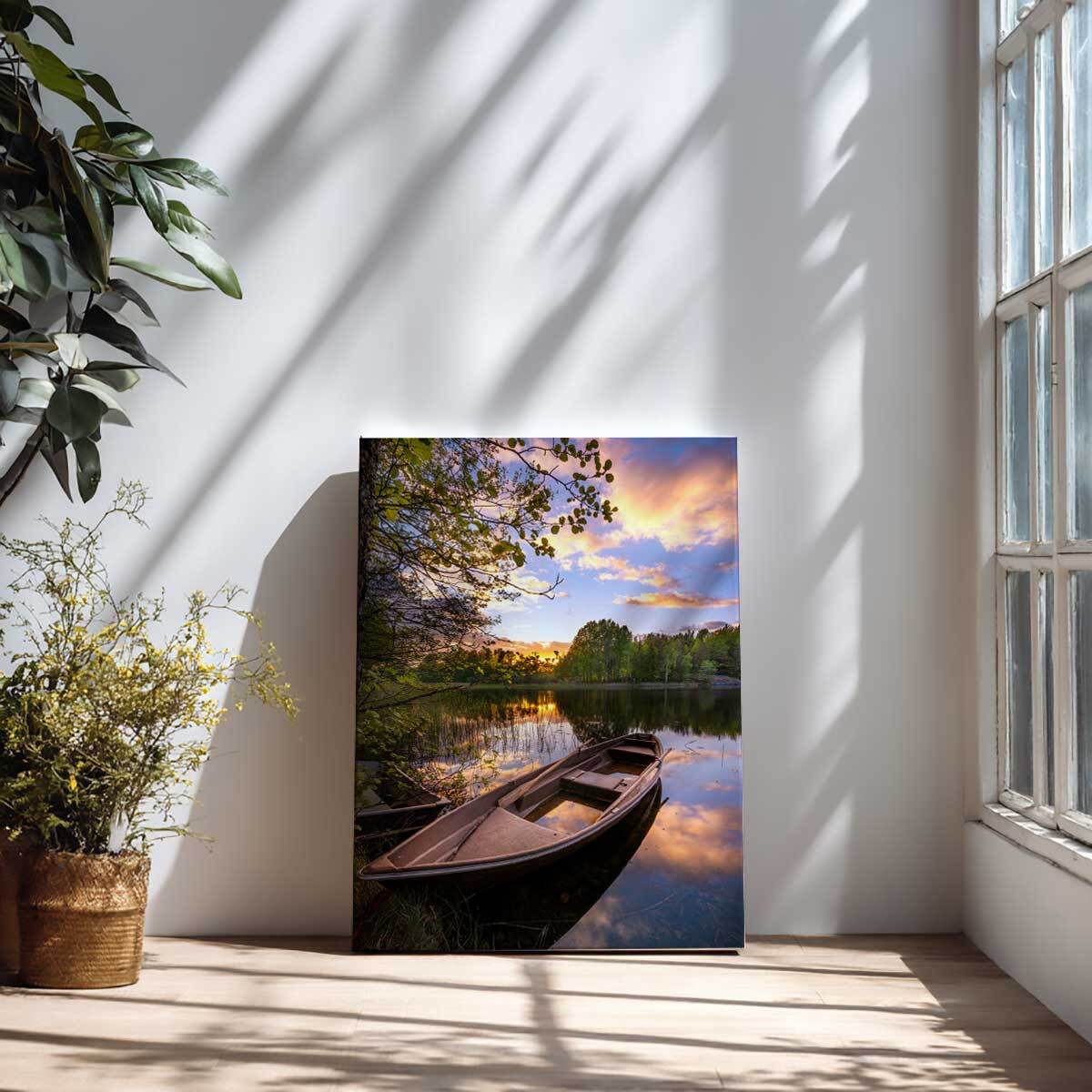 Tableau paysage Reflet dans le bateau Toile imprimée