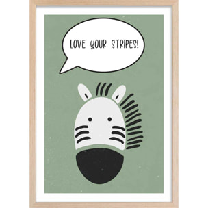 Affiche enfant zebre Affiche + cadre en bois - Chêne