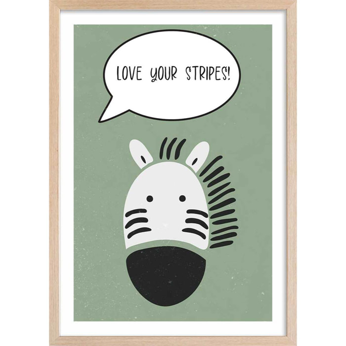 Affiche enfant zebre Affiche + cadre en bois - Chêne