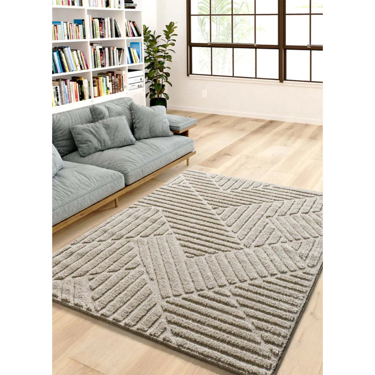 NUMA Alfombra shaggy geométrica con relieve en beige, varias medidas disponibles