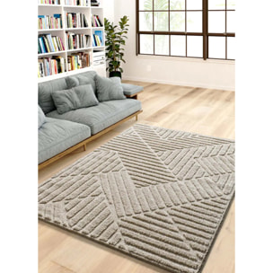 NUMA Alfombra shaggy geométrica con relieve en beige, varias medidas disponibles