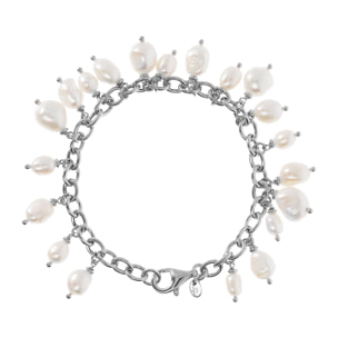 PERLAVIVA - Bracciale in Argento 925 con Charms di Perle d'Acqua Dolce Bianche Ø 6/7 mm