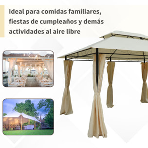 Cenador de Jardín 3x4m con Doble Techo 6 Cortinas Laterales Fiesta Evento Crema