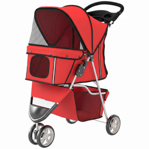 Poussette buggy pour chien chat animaux roue avant pivotante 360 degrés rouge