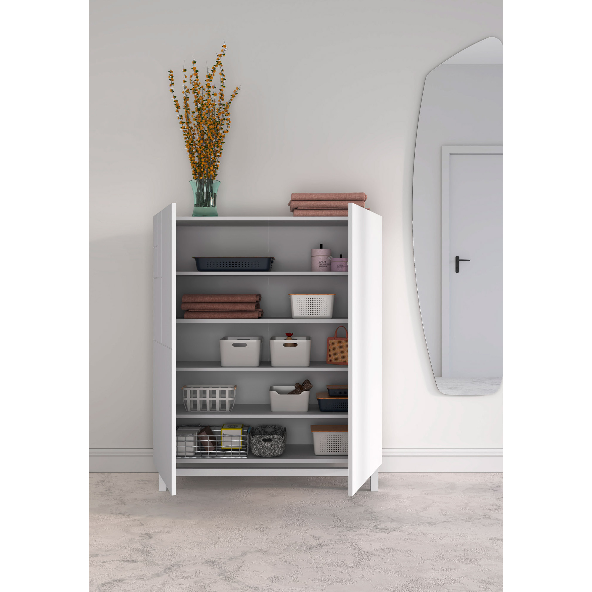 Zapatero melamina Volda blanco 112x90x27 cm