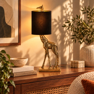 Lampe à poser en plastique bronze et velours noir - Girafe