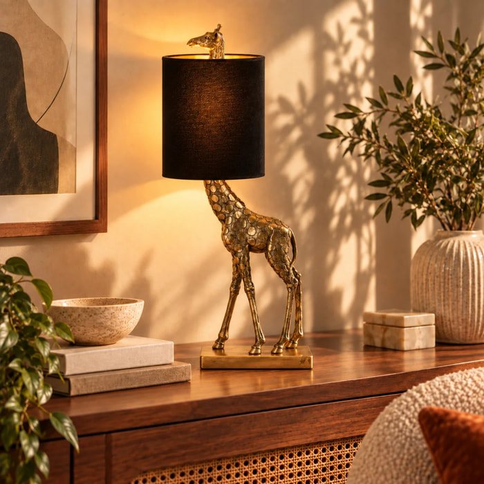 Lampe à poser en plastique bronze et velours noir - Girafe