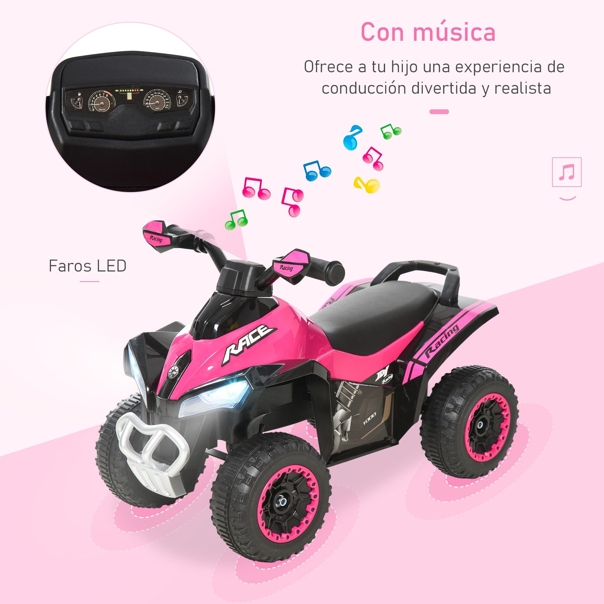 Quad Correpasillos para Niños con Luces y Música Rosa