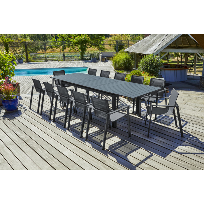 MIAMI - Ensemble repas de jardin 12 places en aluminium gris anthracite