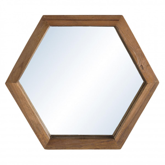 ALIDA - Miroir 'S' marron structure bois teck recyclé forme hexagone