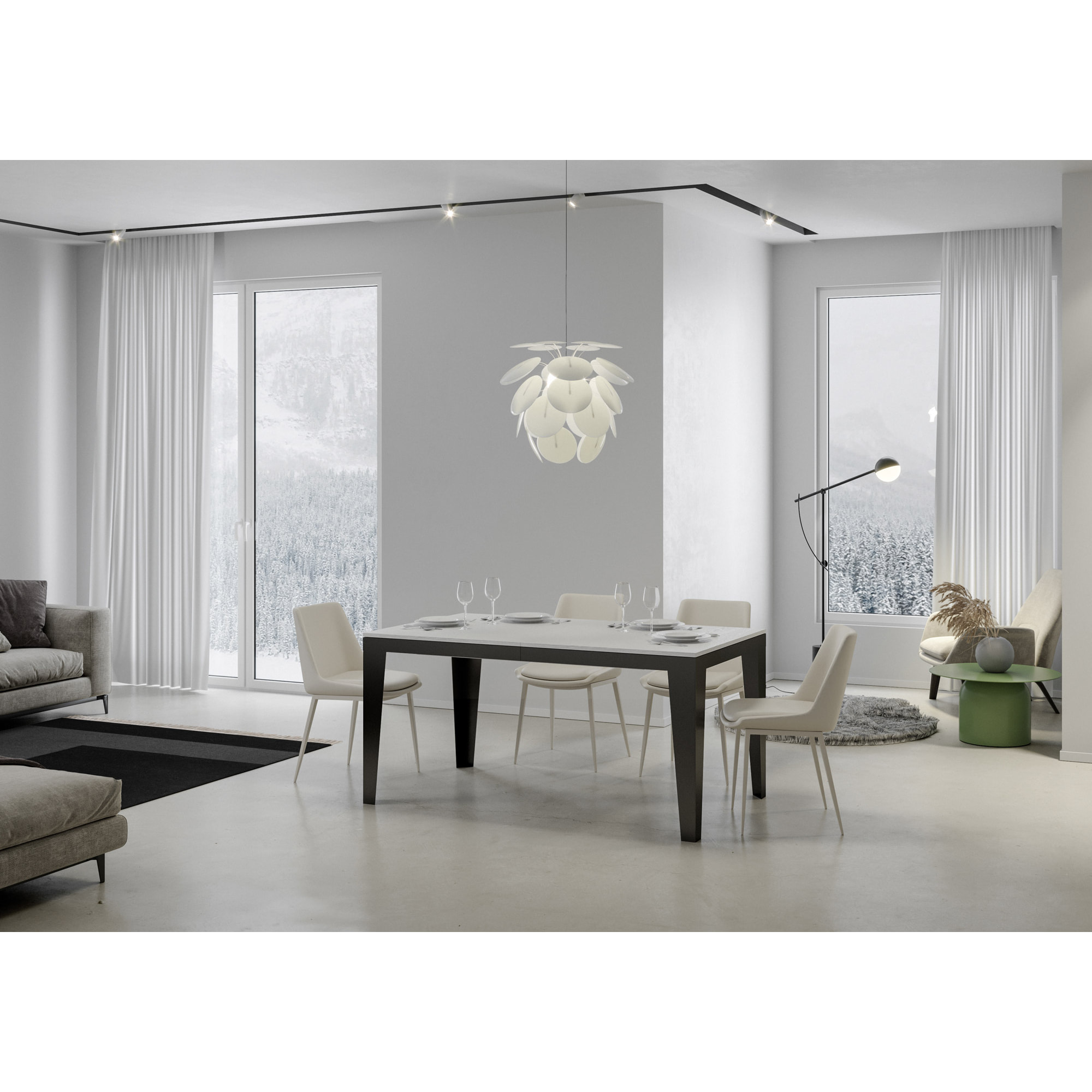 Mesa extensible 90x180/440 cm Flame Evolution Fresno Blanco estructura Antracita