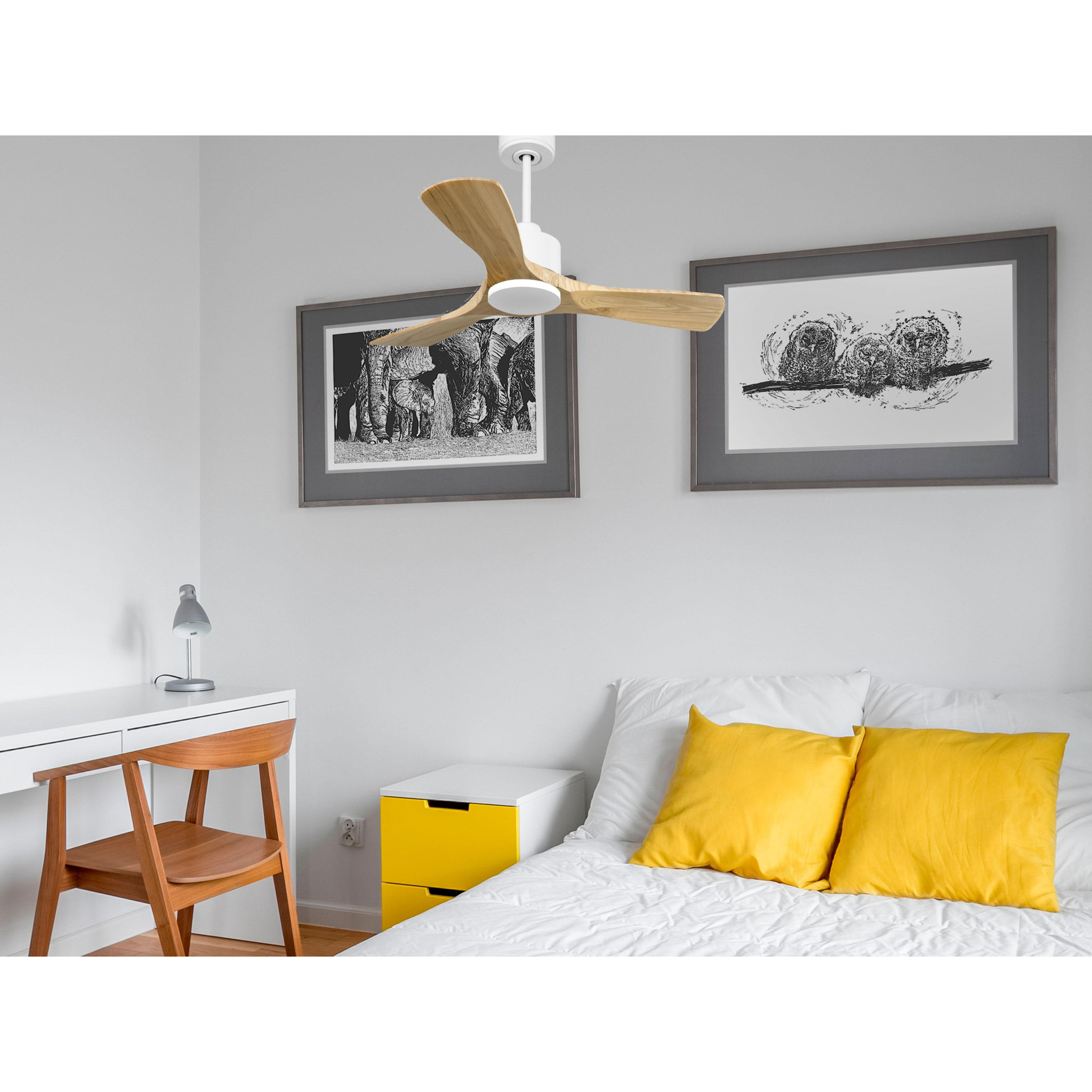 Ventilateur de plafond Réversible  Thermostat Wifi Moteur à courant continu Toits en pente Télécommande Hypersilence Mémoire
