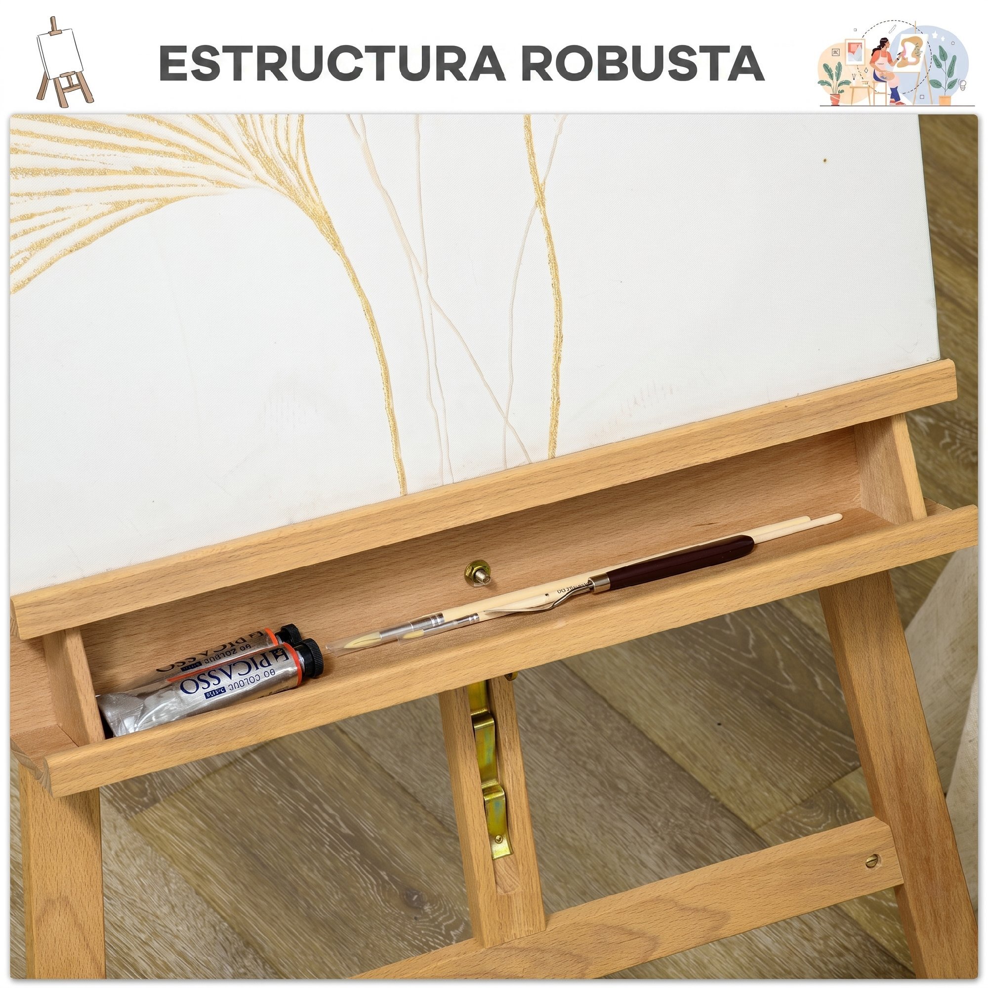 Caballete de Pintura Plegable, 235 cm, Caballete de Madera con Altura y Ángulo Ajustables, Estante Inferior, para Adultos, Artistas, Pintor, Estudiantes, Natural