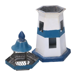 Faro in metallo Mare blu e bianco cm14x14h28