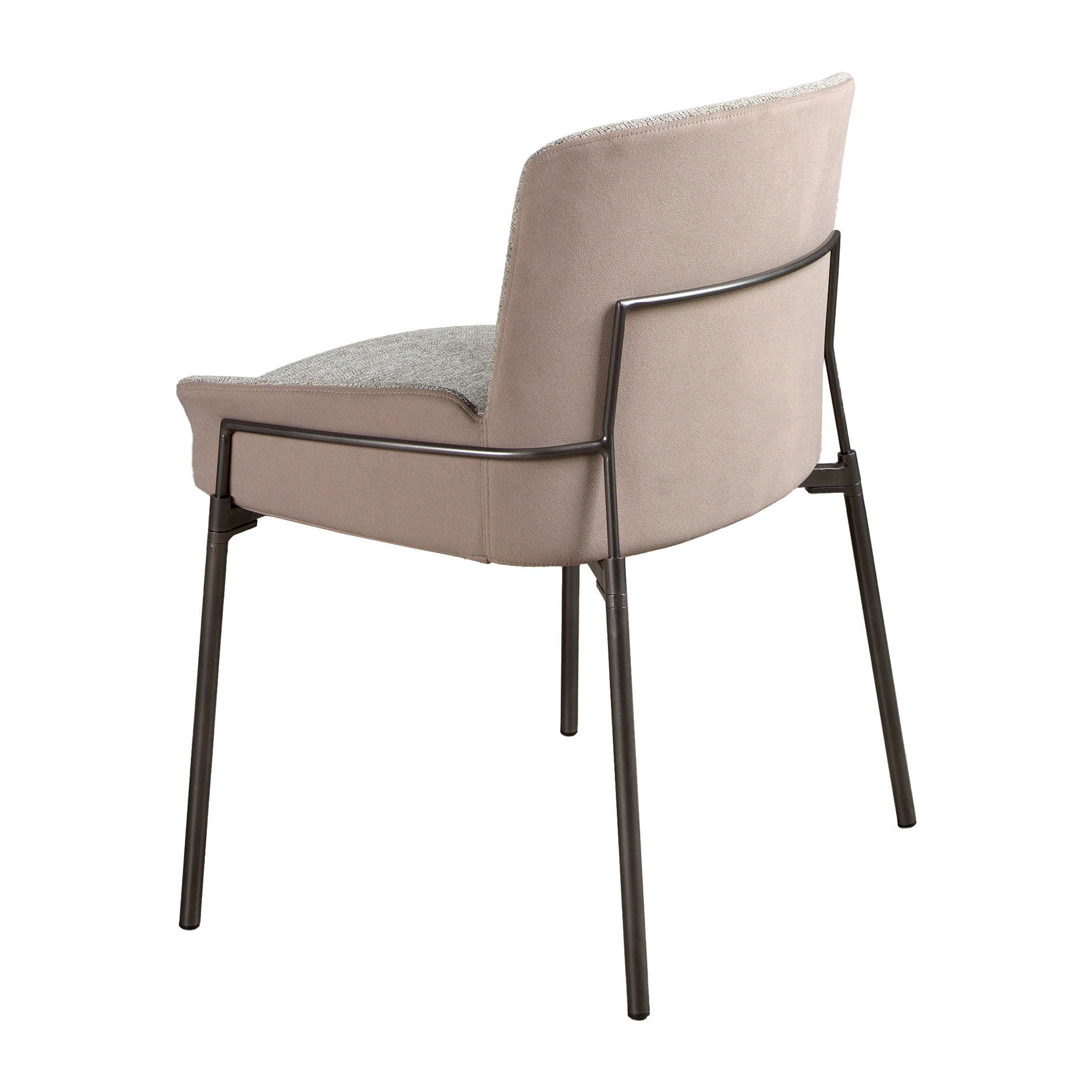 Silla Angel Cerdá con asiento tapizado en tela gris y respaldo tapizado en tela aterciopelada marrón patas de acero inoxidable oscurecido 58x54x76cm