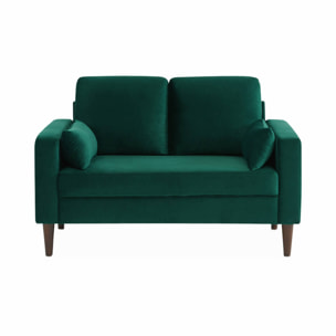 Canapé 2 places vintage bois d'eucaluptys, d'hévéa et velours BJORN