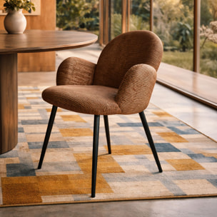 Ensemble table extensible ovale et 6 fauteuils en tissu terracotta GINETTE