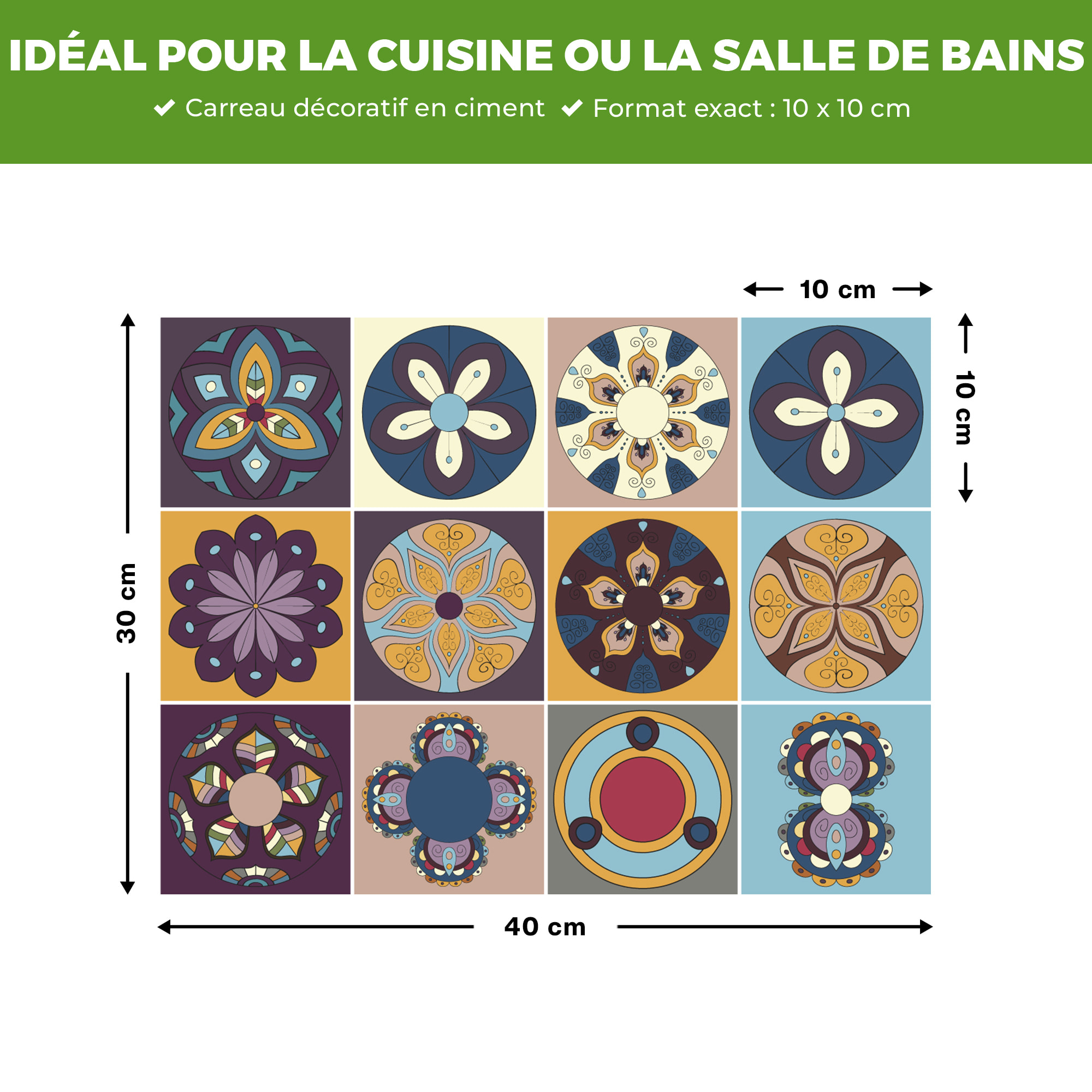 Stickers muraux - Sticker Mural Carrelage adhésif Cuisine Salle de Bain - 12 STICKERS CARRELAGES AZULEJOS CARMELO