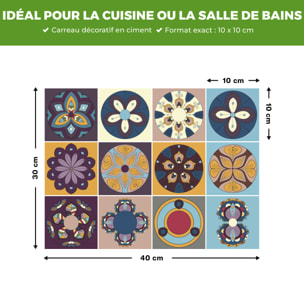Stickers muraux - Sticker Mural Carrelage adhésif Cuisine Salle de Bain - 12 STICKERS CARRELAGES AZULEJOS CARMELO