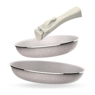 Juego de 2 sartenes ø24ø28cm aluminio prensado,recubrimiento ilag antiadherente,mango extraíble,apto inducción,sin pfoa,apto lavavajillas y horno