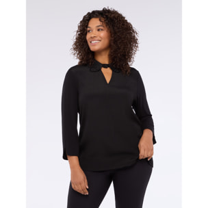 Fiorella Rubino - Camiseta bimatérica con cuello precioso - Negro